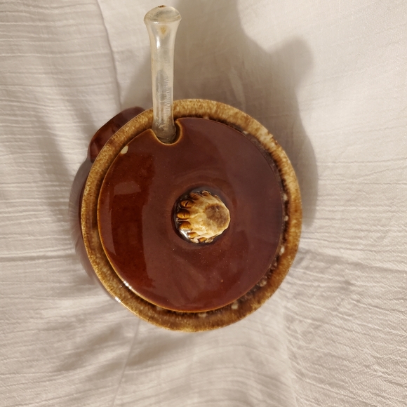 Vintage Hull Pottery Brown Drip Glaze Sugar Pot w/lid & Spoon | Creamer - Picture 9 of 16